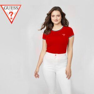 GUESS® Freddie Ringer Crewneck T-Shirt in Red